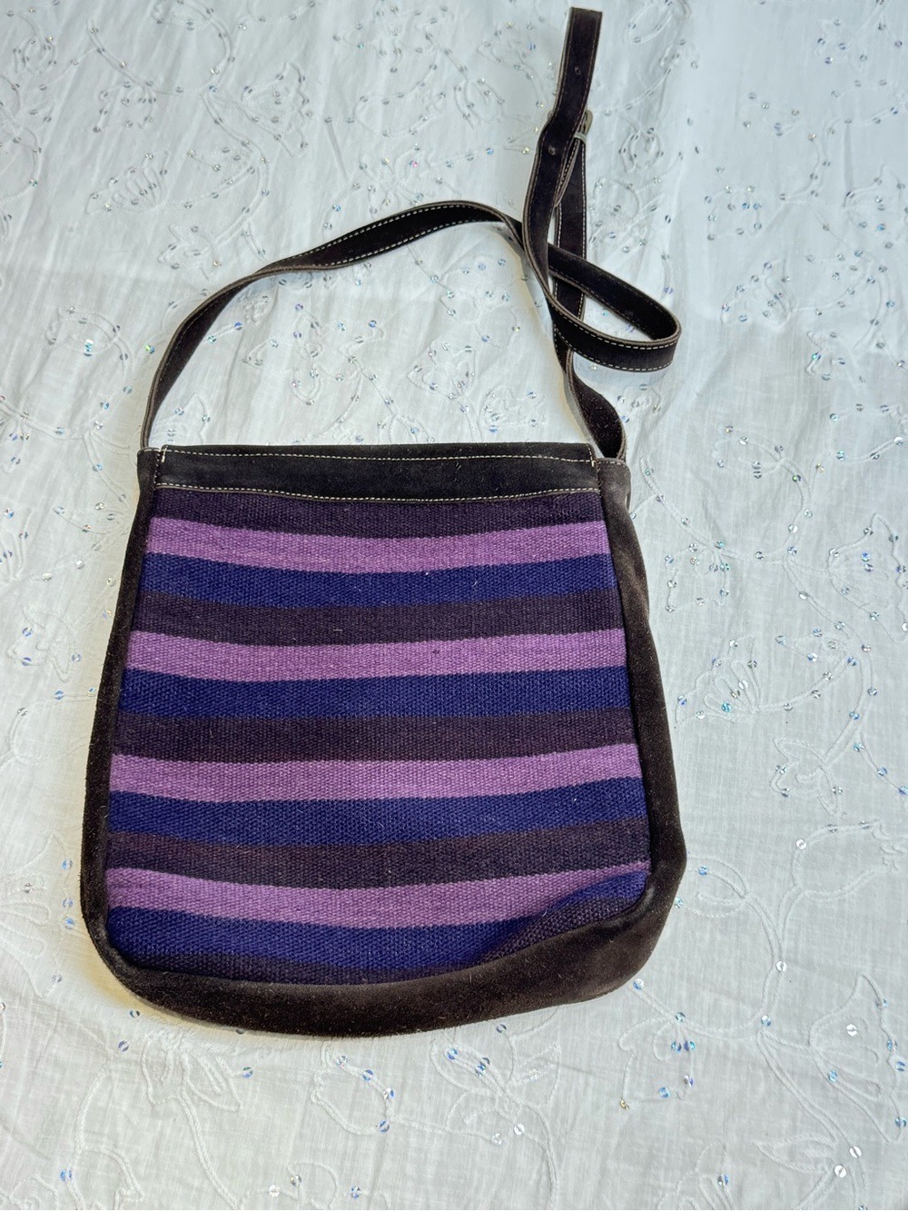 Handmade Ecuadorian Suede Boho Crossbody Bag Woven Tribal Textile - Picture 2 of 6